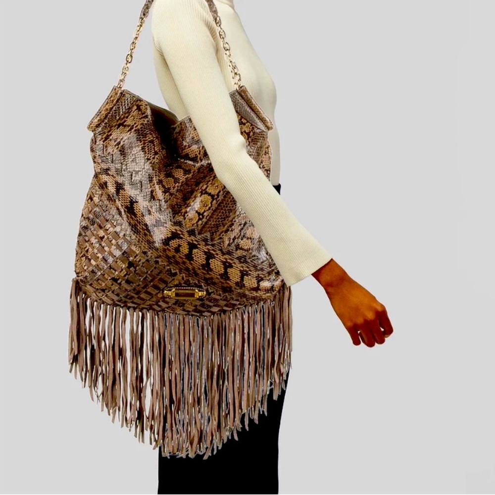 Jimmy Choo Leather Handbag Snakeskin Animal Print Hobo